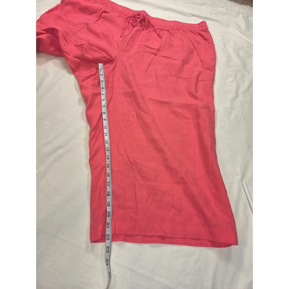 Lands End 100% Linen Causal Summer Resort Coral Bright Pink Women Pant Sz 3X EUC